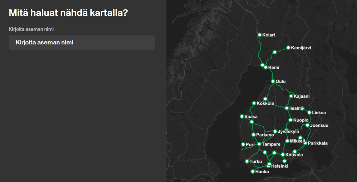Suomen junaliikennekartta